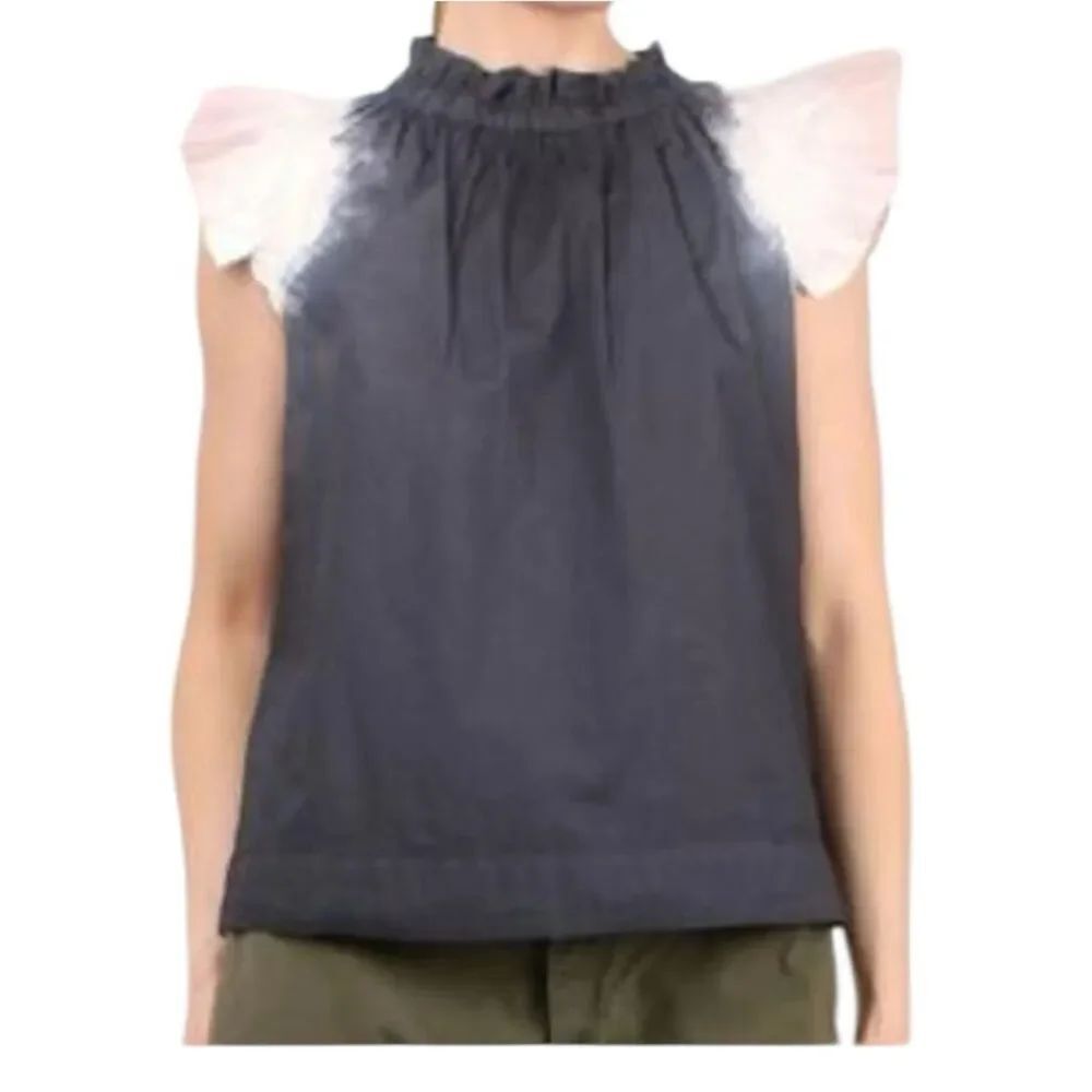 Sea New York Zelda Dip Dye Top in charcoal and pink with flutter sleeves 6